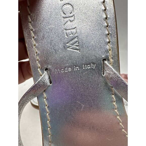 J. Crew Silver Strappy Flat Sandals With Pink Fabric Rose Womens Size 8 - Picture 9 of 12